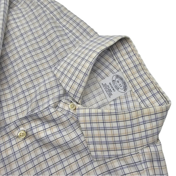 Brooks Brothers Regent White Yellow and Blue Check Size 16-33 - Picture 2 of 4